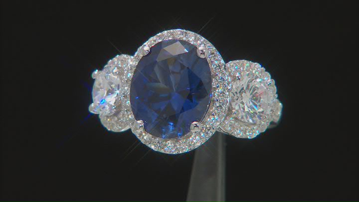Lab Created Blue Sapphire And White Cubic Zirconia Platinum Over Sterling Silver Ring 12.07ctw Video Thumbnail
