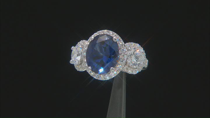 Lab Created Blue Sapphire And White Cubic Zirconia Platinum Over Sterling Silver Ring 12.07ctw Video Thumbnail