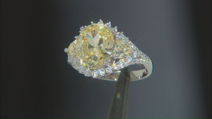 Canary And White Cubic Zirconia Rhodium Over Sterling Silver Ring 10.17ctw Video Thumbnail