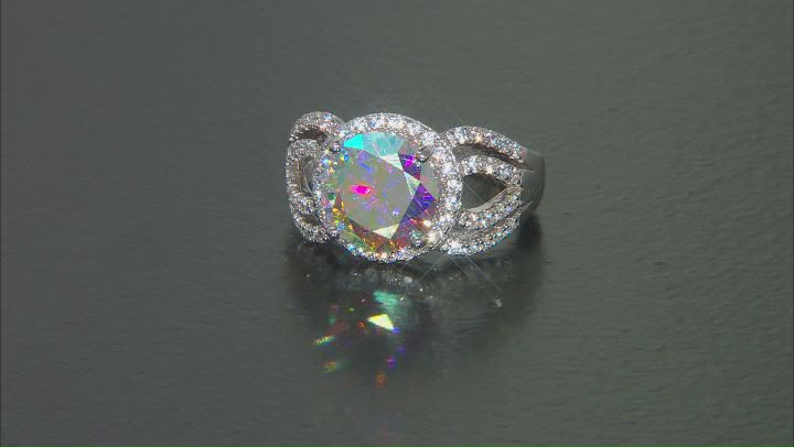 Aurora Borealis And White Cubic Zirconia Rhodium Over Sterling Silver Ring 7.05ctw Video Thumbnail