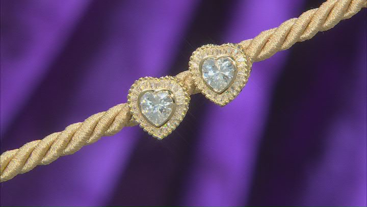 White Cubic Zirconia 18k Yellow Gold Over Sterling Silver Heart Earrings 6.00ctw Video Thumbnail