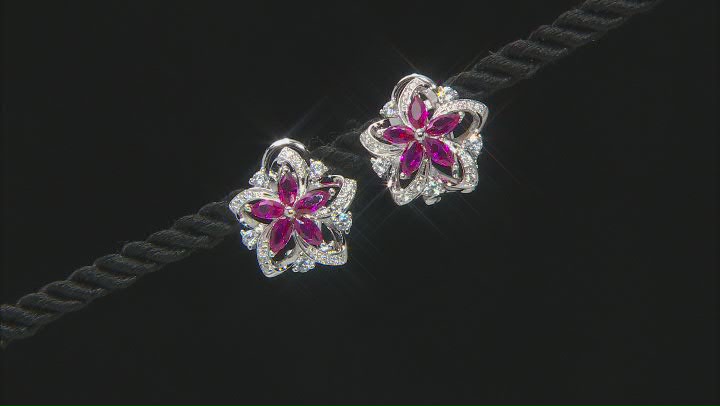 Red Lab Created Ruby And White Cubic Zirconia Platinum Over Sterling Silver Earrings 2.23ctw Video Thumbnail