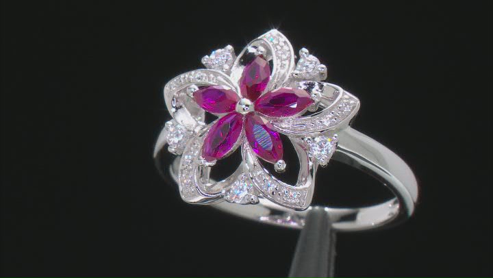 Lab Created Ruby And White Cubic Zirconia Platinum Over Sterling Silver Ring 2.23ctw Video Thumbnail