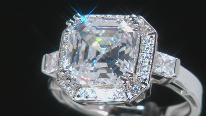 White Cubic Zirconia Platinum Over Sterling Silver Asscher Cut Ring 6.79ctw Video Thumbnail