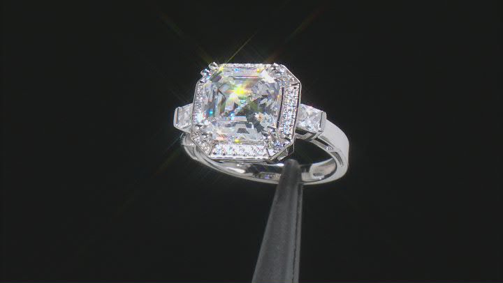 White Cubic Zirconia Platinum Over Sterling Silver Asscher Cut Ring 6.79ctw Video Thumbnail
