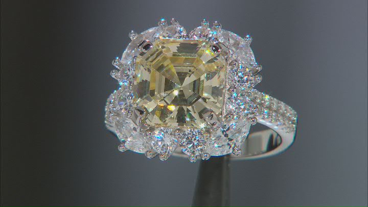 Canary And White Cubic Zirconia Rhodium Over Sterling Silver Ring 13.42ctw Video Thumbnail