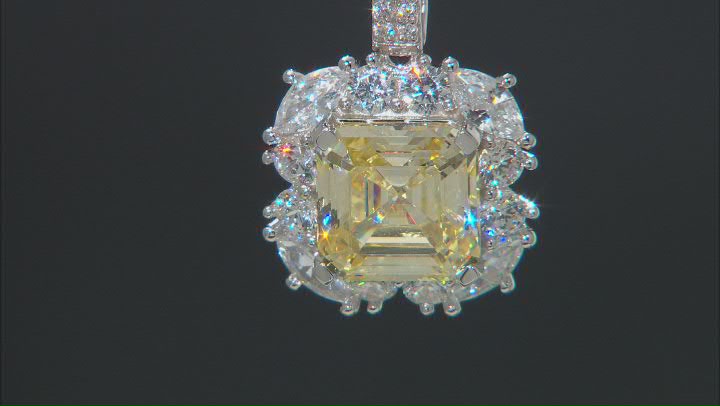 Canary And White Cubic Zirconia Rhodium Over Sterling Silver Asscher Cut Pendant 11.88ctw Video Thumbnail