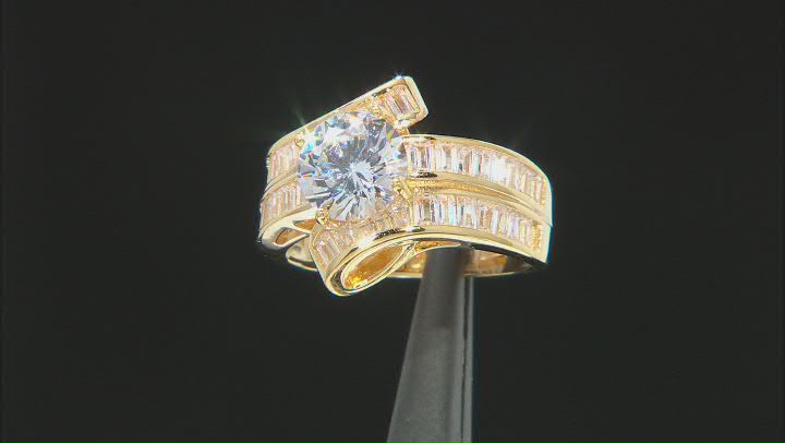 White Cubic Zirconia 18k Yellow Gold Over Sterling Silver Ring 6.13ctw Video Thumbnail