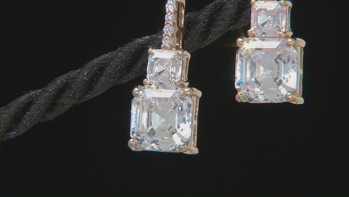 White Cubic Zirconia 18k Yellow Gold Over Sterling Silver Asscher Cut Earrings 15.28ctw Video Thumbnail
