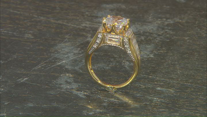 White Cubic Zirconia 18k Yellow Gold And Rhodium Over Sterling Silver Ring 7.99ctw Video Thumbnail