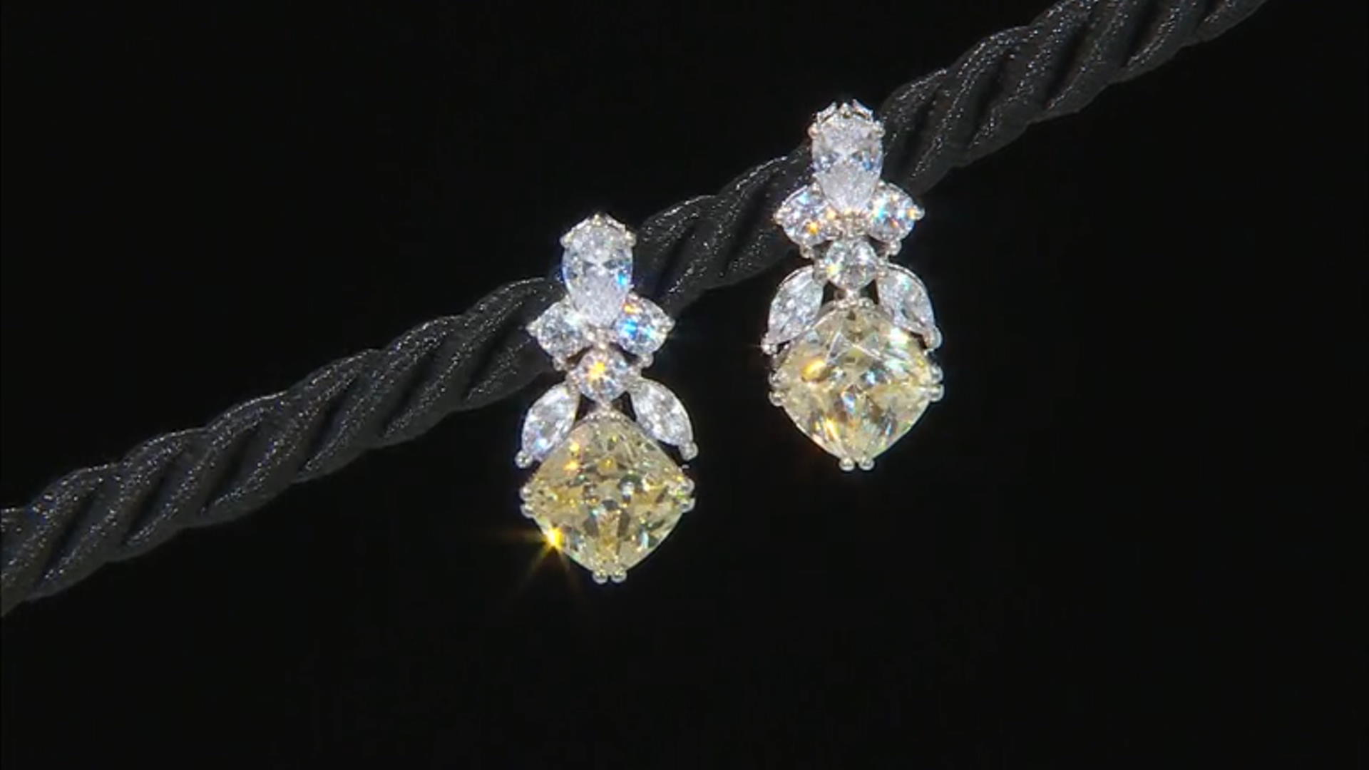 Canary And White Cubic Zirconia Rhodium Over Sterling Silver Earrings 10.04ctw Video Thumbnail