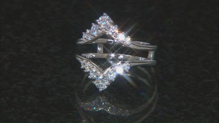 White Cubic Zirconia Platinum Over Sterling Silver 2 Ring Set 8.56ctw Video Thumbnail