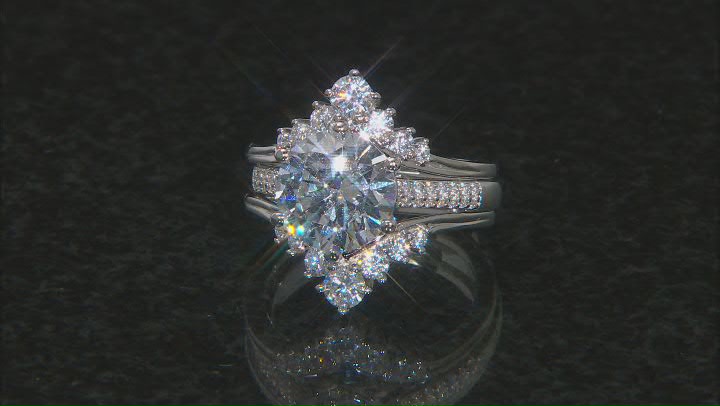 White Cubic Zirconia Platinum Over Sterling Silver 2 Ring Set 8.56ctw Video Thumbnail