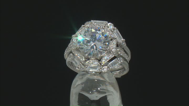 White Cubic Zirconia Platinum Over Sterling Silver 2 Ring Set 8.23ctw Video Thumbnail