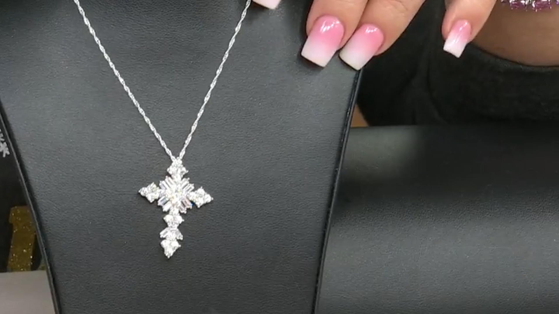 White Cubic Zirconia Platinum Over Sterling Silver Cross Pendant With Chain 5.44ctw Video Thumbnail