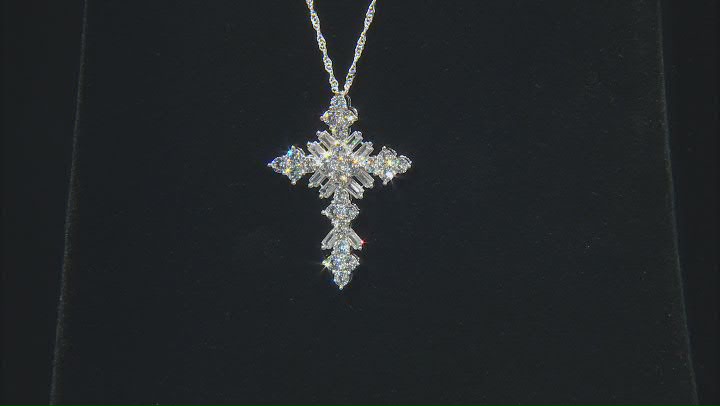 White Cubic Zirconia Platinum Over Sterling Silver Cross Pendant With Chain 5.44ctw Video Thumbnail