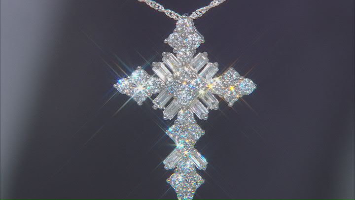 White Cubic Zirconia Platinum Over Sterling Silver Cross Pendant With Chain 5.44ctw Video Thumbnail