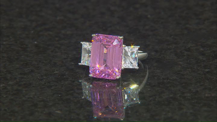 Pink And White Cubic Zirconia Rhodium Over Sterling Silver Ring 14.54ctw Video Thumbnail