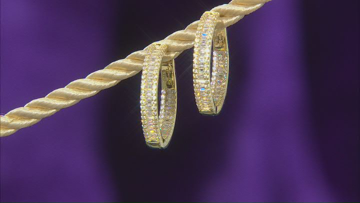White Cubic Zirconia 18k Yellow Gold Over Sterling Silver Hoops 2.53ctw