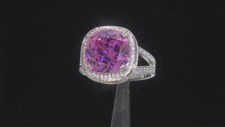 Pink And White Cubic Zirconia Rhodium Over Sterling Silver Ring 11.96ctw Video Thumbnail