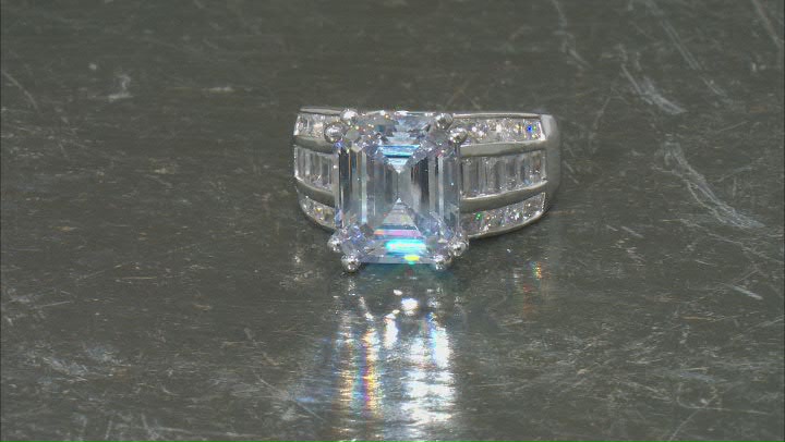 White Cubic Zirconia Platinum Over Sterling Silver Ring 12.70ctw Video Thumbnail