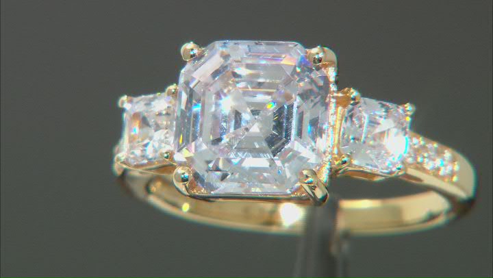 Asscher Cut White Cubic Zirconia 18k Yellow Gold Over Sterling Silver Ring 7.49ctw Video Thumbnail