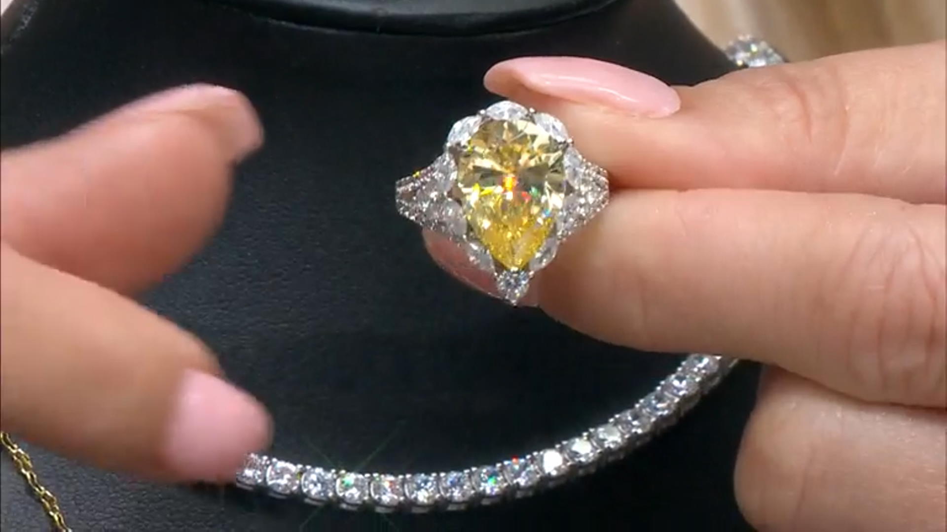 Canary And White Cubic Zirconia Rhodium Over Sterling Silver Ring 11.48ctw Video Thumbnail