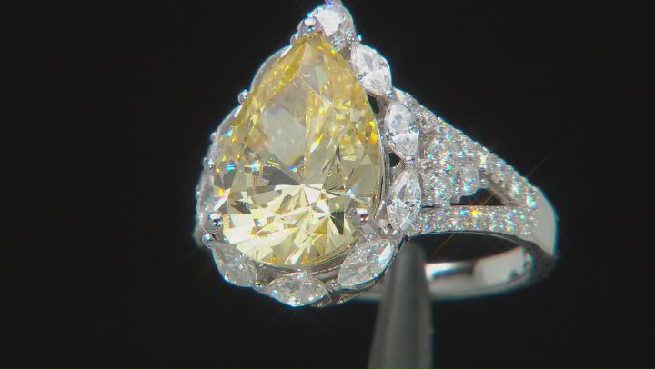 Canary And White Cubic Zirconia Rhodium Over Sterling Silver Ring 11.48ctw Video Thumbnail