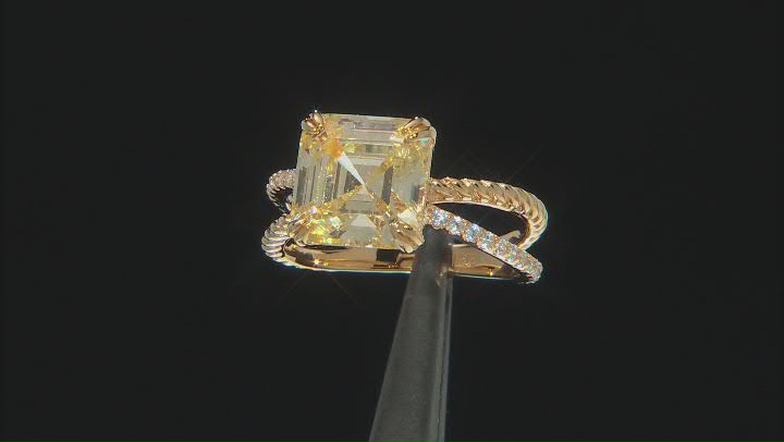 Canary And White Cubic Zirconia 18k Yellow Gold Over Sterling Silver Asscher Cut Ring 9.27ctw Video Thumbnail