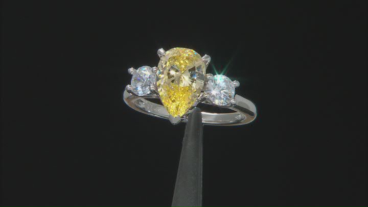 Canary And White Cubic Zirconia Rhodium Over Sterling Silver Ring 6.31ctw Video Thumbnail