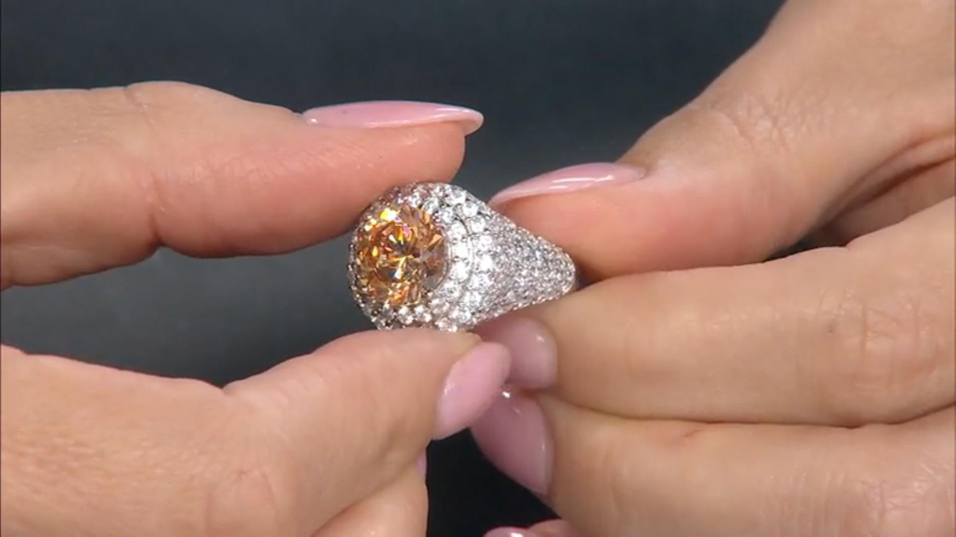 Champagne And White Cubic Zirconia Rhodium Over Sterling Silver Ring 11.36ctw Video Thumbnail