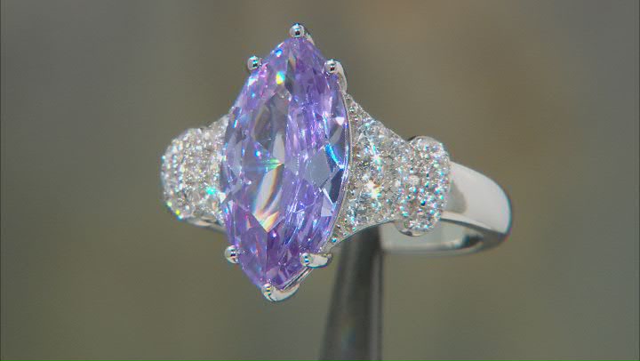 Lavender And White Cubic Zirconia Rhodium Over Sterling Silver Ring 7.30ctw Video Thumbnail