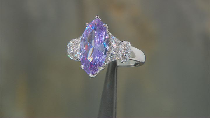 Lavender And White Cubic Zirconia Rhodium Over Sterling Silver Ring 7.30ctw Video Thumbnail