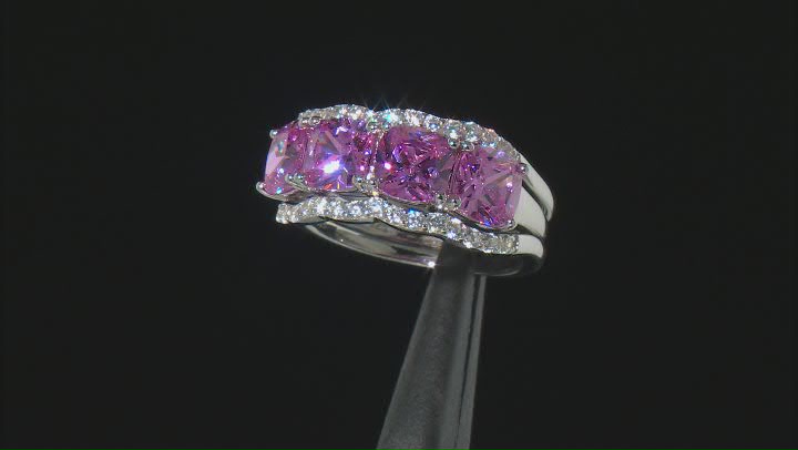 Pink And White Cubic Zirconia Rhodium Over Sterling Silver 3 Ring Set 7.54ctw Video Thumbnail