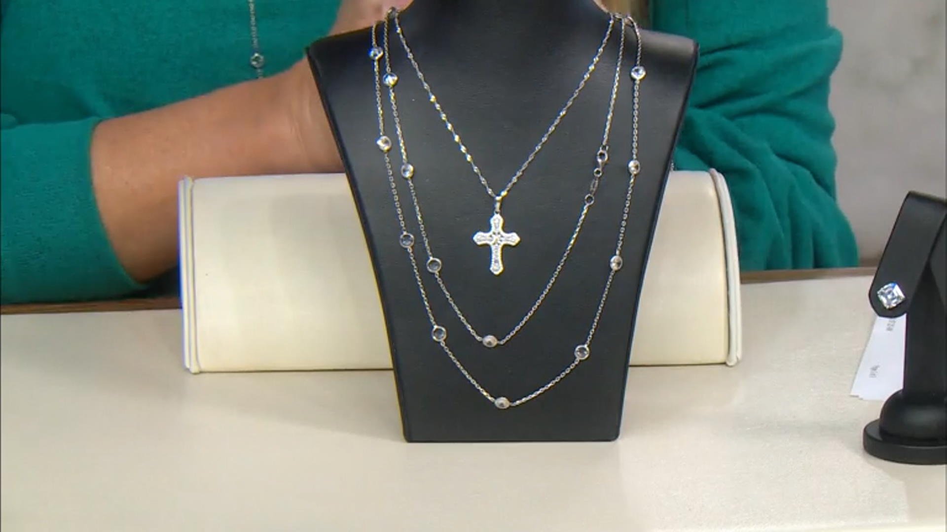 White Cubic Zirconia Rhodium Over Sterling Silver Cross Pendant With Chain 1.23ctw Video Thumbnail