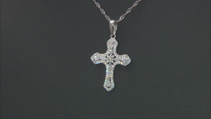 White Cubic Zirconia Rhodium Over Sterling Silver Cross Pendant With Chain 1.23ctw Video Thumbnail
