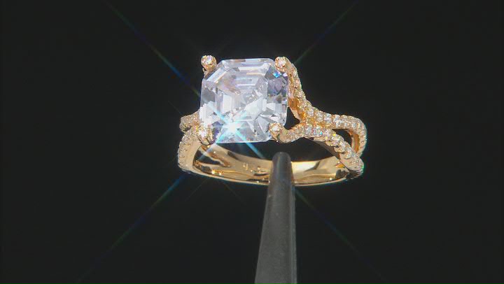 White Cubic Zirconia 18k Yellow Gold Over Sterling Silver Asscher Cut Ring 8.72ctw Video Thumbnail