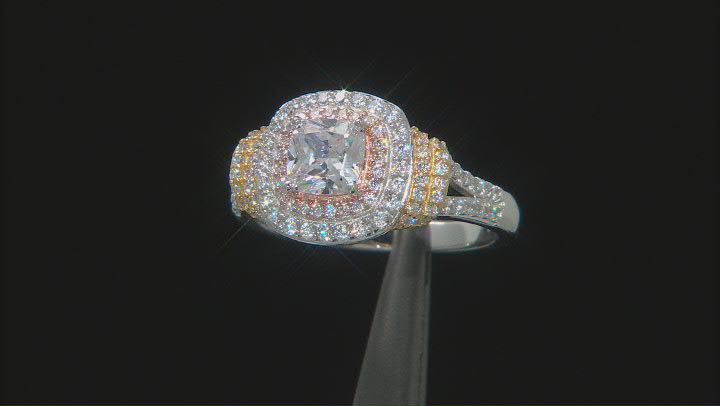 White Cubic Zirconia Rhodium and 18K Yellow And Rose Gold Over Sterling Silver Ring 2.53ctw Video Thumbnail