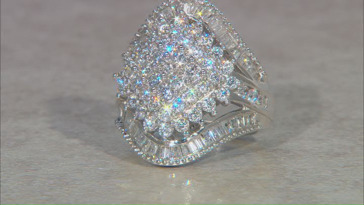 White Cubic Zirconia Platinum Over Sterling Silver Ring 4.30ctw Video Thumbnail