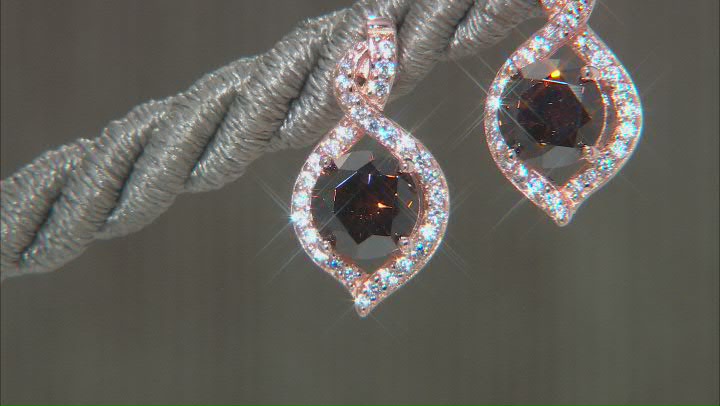 Mocha And White Cubic Zirconia 18K Rose Gold Over Sterling Silver Earrings 3.02ctw Video Thumbnail