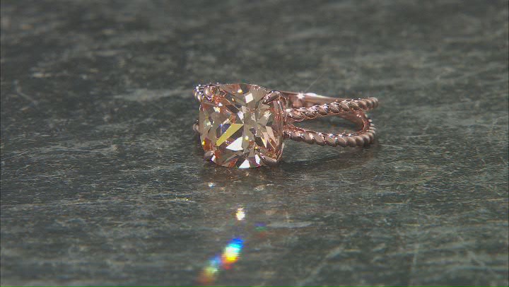 Champagne Cubic Zirconia 18k Rose Gold Over Sterling Silver Ring 6.45ct Video Thumbnail