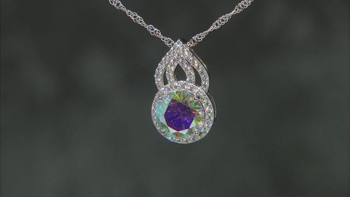 Multi Color Aurora Borealis And White Cubic Zirconia Rhodium Over Silver Pendant With Chain 7.41ctw Video Thumbnail