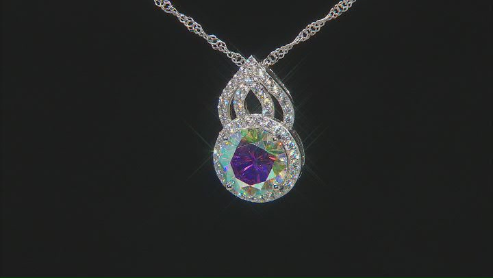 Multi Color Aurora Borealis And White Cubic Zirconia Rhodium Over Silver Pendant With Chain 7.41ctw Video Thumbnail