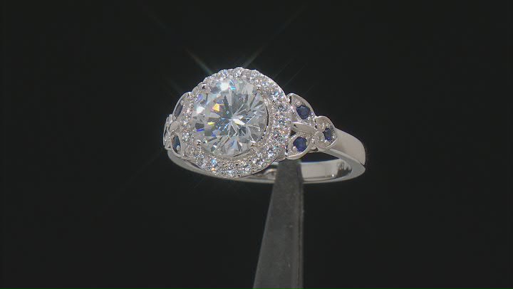 White Cubic Zirconia And Lab Created Blue Sapphire Rhodium Over Sterling Silver Ring 3.63ctw Video Thumbnail