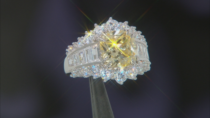 Canary And White Cubic Zirconia Rhodium Over Sterling Silver Ring 14.22ctw Video Thumbnail