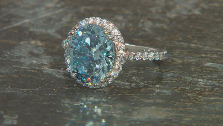 Blue And White Cubic Zirconia Rhodium Over Sterling Silver Starry Cut Ring 9.87ctw Video Thumbnail