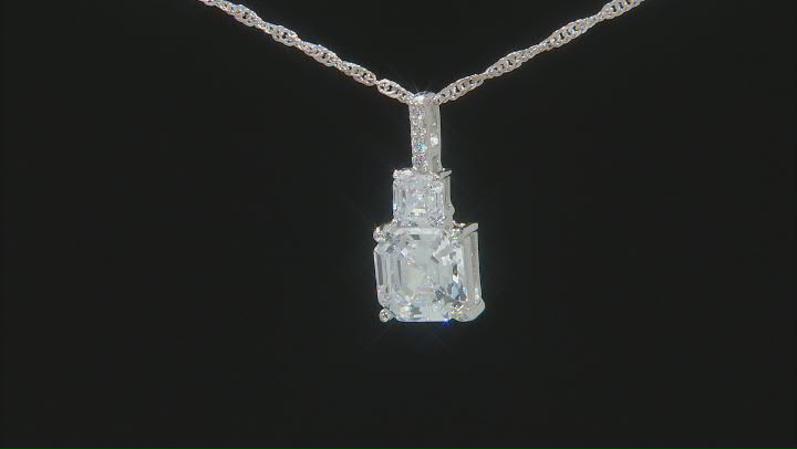 White Cubic Zirconia Asscher Cut Platinum Over Sterling Silver Pendant With Chain 6.87ctw Video Thumbnail