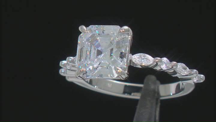 White Cubic Zirconia Rhodium Over Sterling Silver Asscher Cut Ring 5.83ctw Video Thumbnail