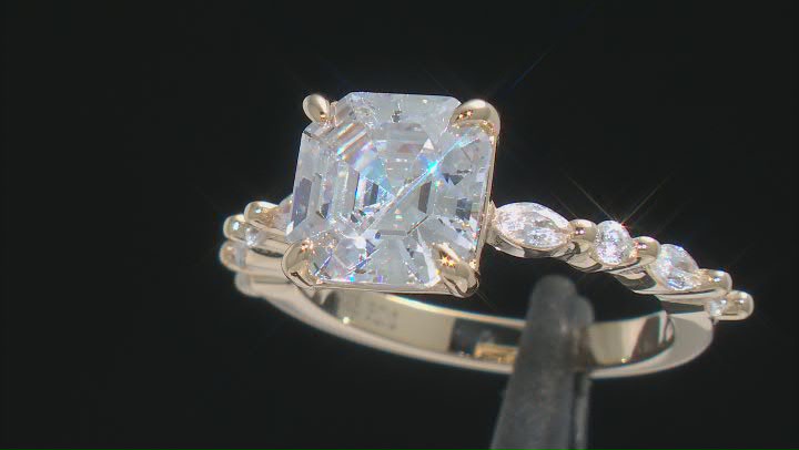 White Cubic Zirconia 18K Yellow Gold Over Sterling Silver Asscher Cut Ring 5.83ctw Video Thumbnail