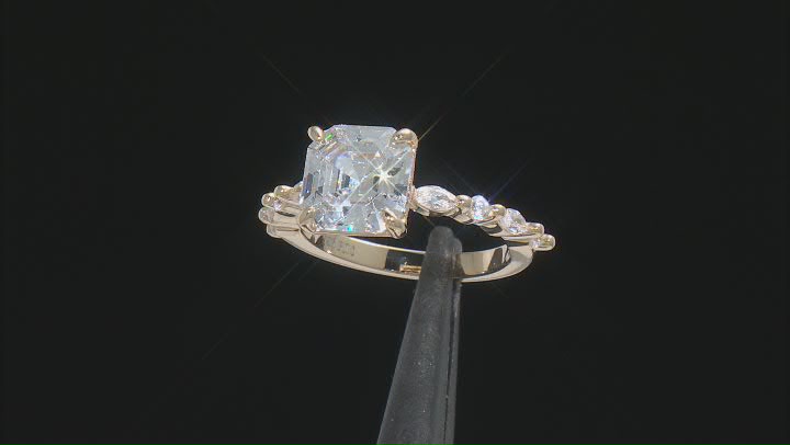 White Cubic Zirconia 18K Yellow Gold Over Sterling Silver Asscher Cut Ring 5.83ctw Video Thumbnail